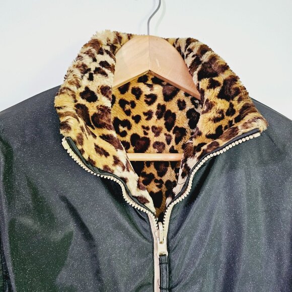 Reversible Faux Fur Leopard Print Jacket With Zip Closure & Pockets Size M《911》J - Picture 4 of 7